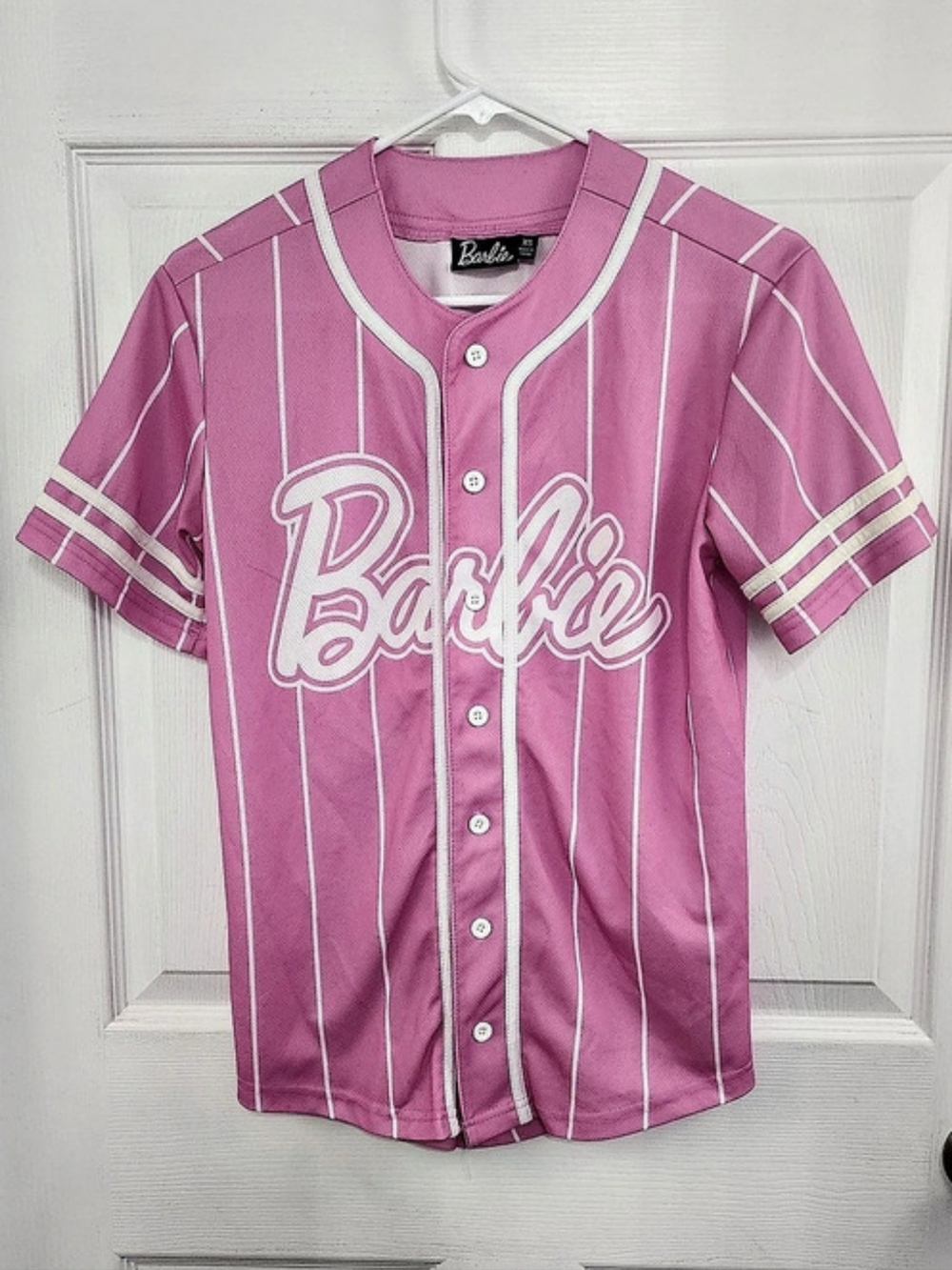 Barbie Icon 59 Pink Pinstripe Baseball Jersey Pink & White XS